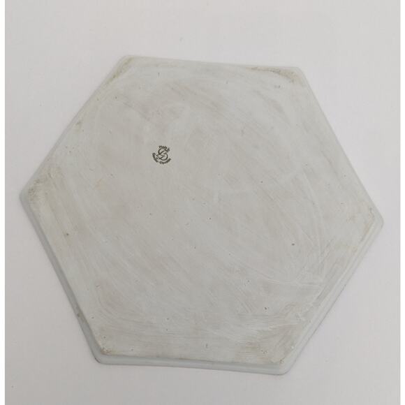 Czechoslovakia Hexagon Porcelain Perfume Vanity Tray Peacocks Birds Of Paradise - Picture 3 of 4